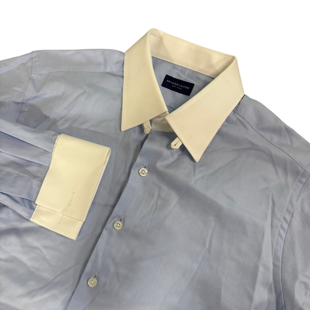 PROPER CLOTH Dress Shirt Mens L Blue White Cotton Contrast‎ Collar